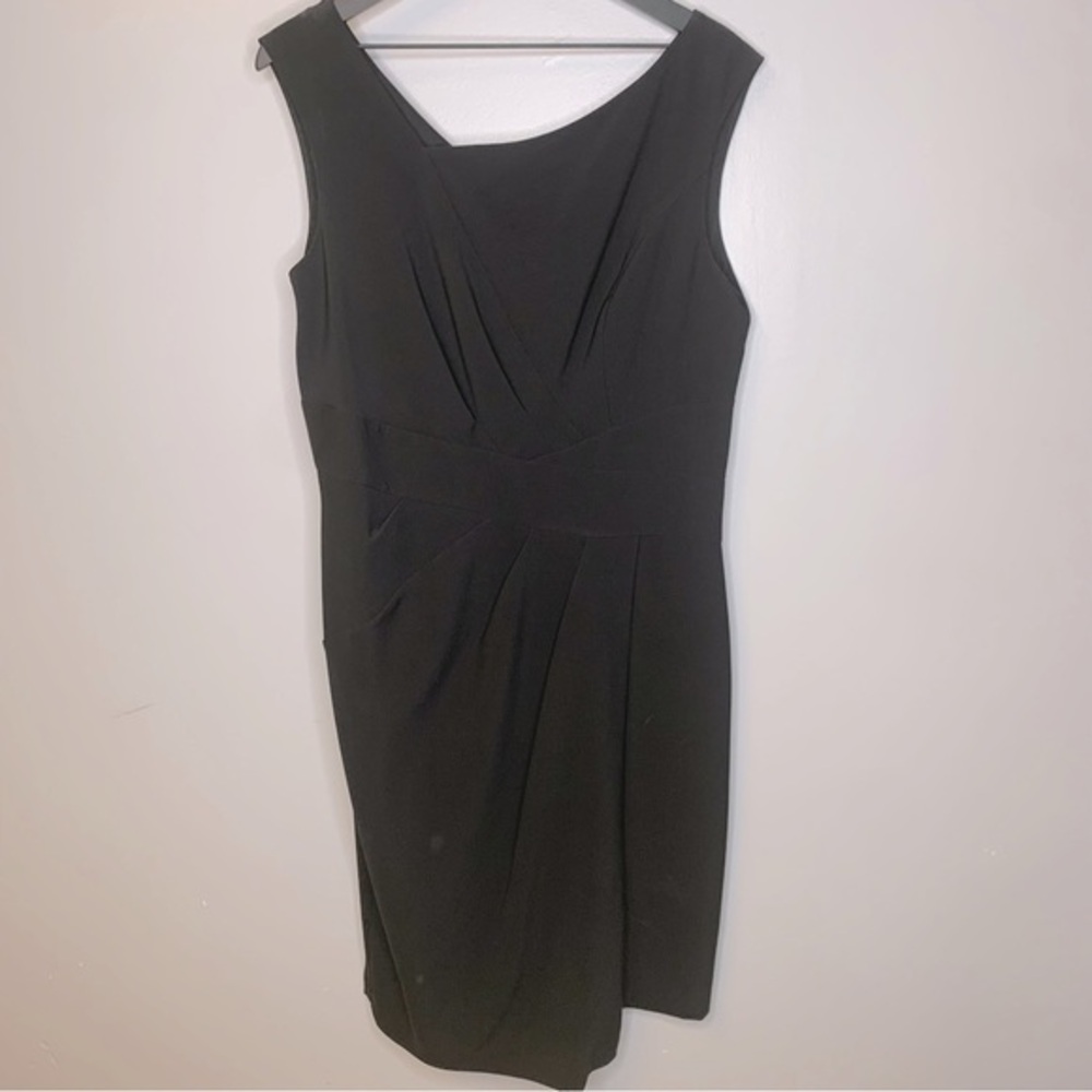 White House Black Market Asymmetrical Top‎ Black Sleeveless Dress Size 14